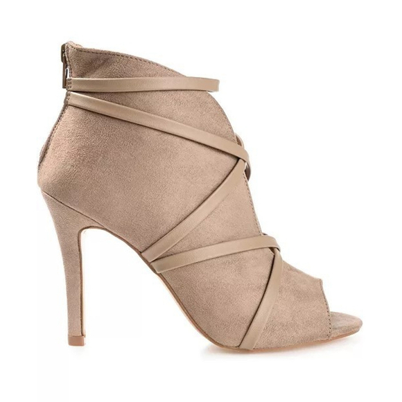 Journee Collection Samara Peep Toe Stiletto Heel Sandals Bootie 10 M Taupe Khaki - Picture 3 of 15